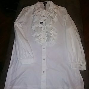 Escada White button down Ruffle blouse